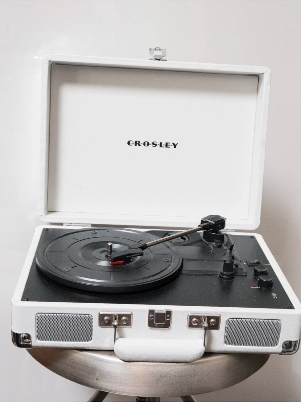 Crosley White and Black Portable Record Player with Built-In Speakers